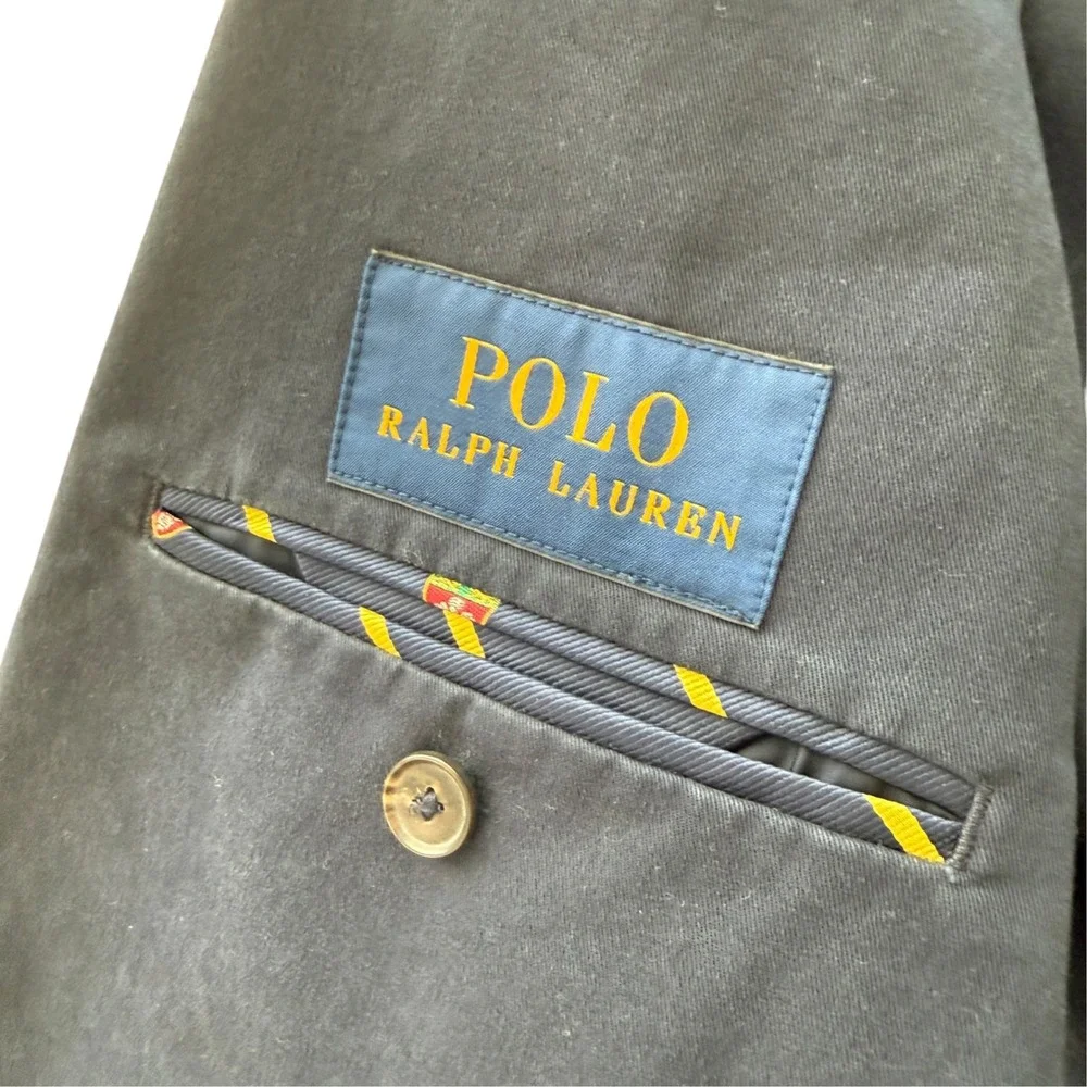 Vintage Polo Ralph Lauren Cotton Twill Blazer Jacket Preppy Navy Blue Mens M